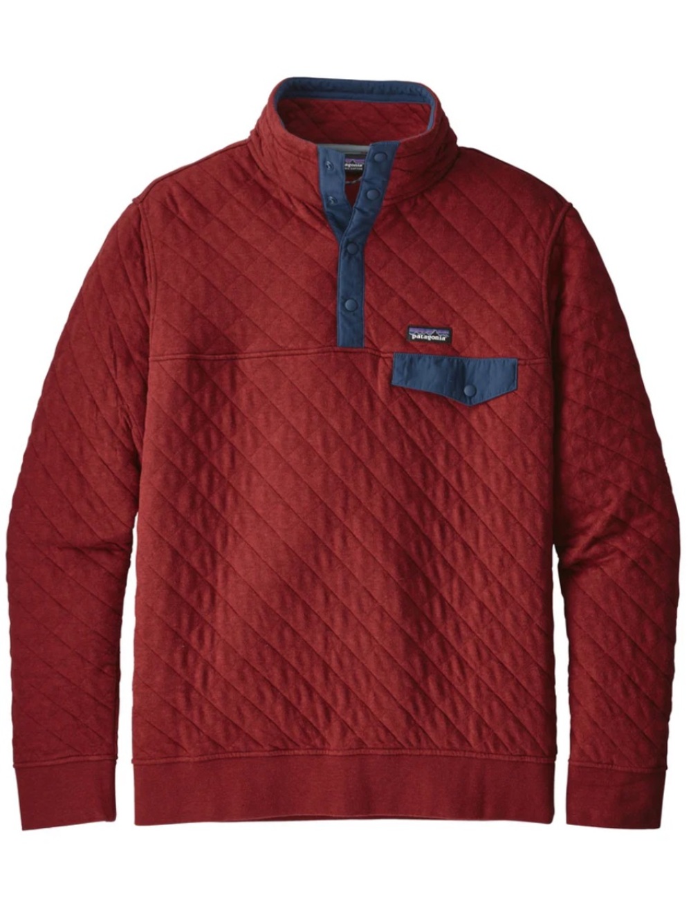 Patagonia Quilted Snap Pullover in Oxide Red with Navy Trim